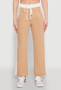 Womens Contrast Trim Drawstring Waist Sweatpants, Khaki, Size L