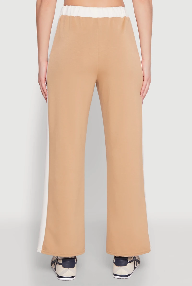 Womens Contrast Trim Drawstring Waist Sweatpants, Khaki, Size L