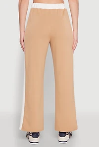 Womens Contrast Trim Drawstring Waist Sweatpants, Khaki, Size L