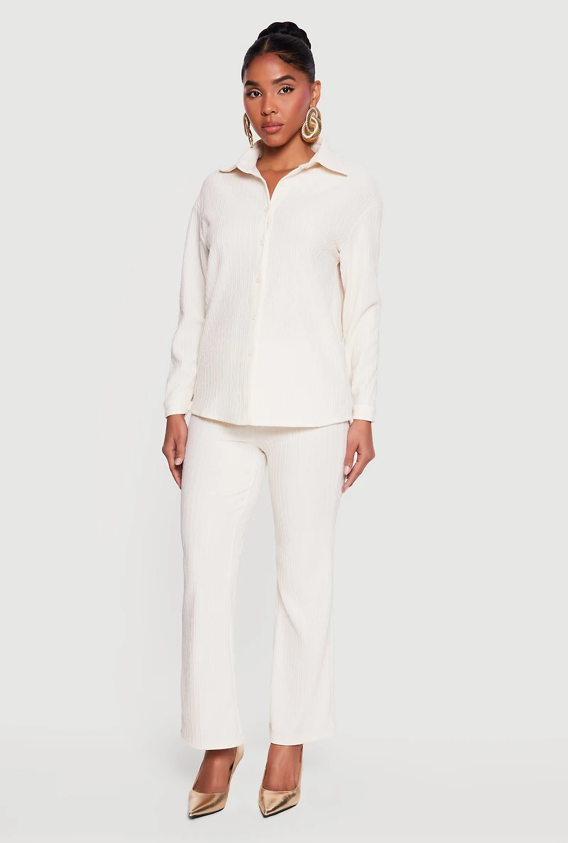 Textured Ribbed Knit Pull On Pants