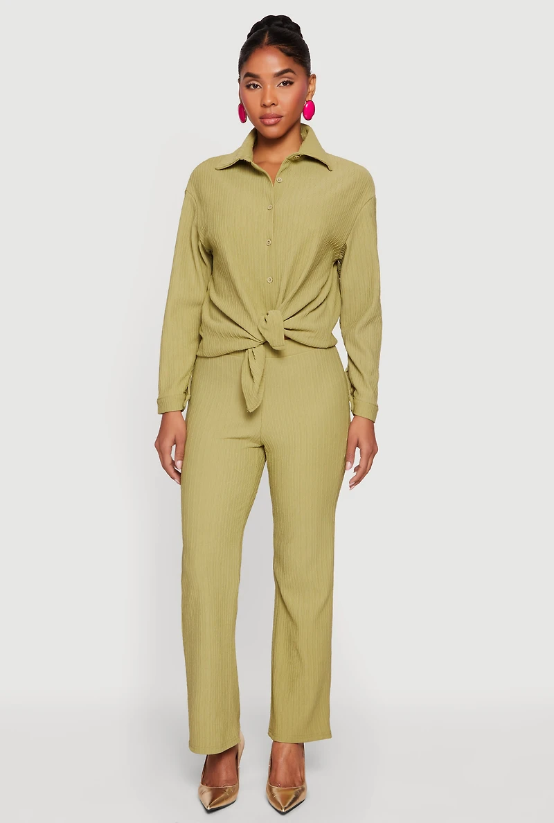 Textured Ribbed Knit Pull On Pants
