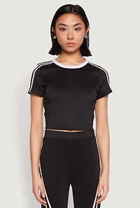 Womens Varsity Stripe Crop Top, Black, Size L