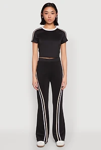 Womens Varsity Stripe Crop Top, Black, Size L