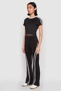 Womens Varsity Stripe Crop Top, Black, Size L