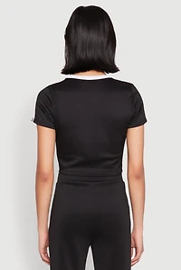 Womens Varsity Stripe Crop Top, Black, Size L