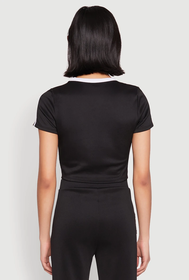 Womens Varsity Stripe Crop Top, Black, Size L