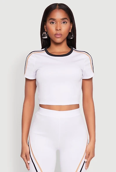 Womens Varsity Stripe Crop Top, White, Size L
