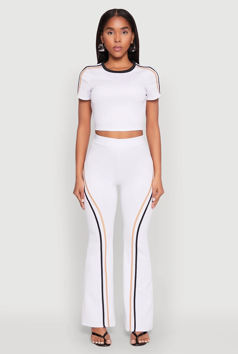 Womens Varsity Stripe Crop Top, White, Size L