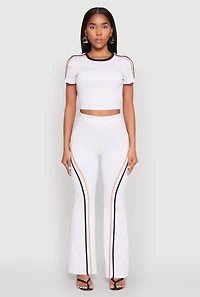 Womens Varsity Stripe Crop Top, White, Size L