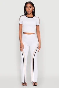 Womens Varsity Stripe Crop Top, White, Size L