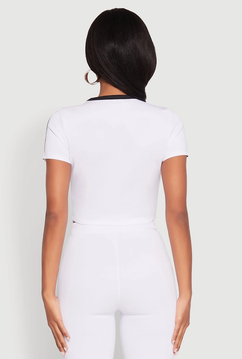 Womens Varsity Stripe Crop Top, White, Size L