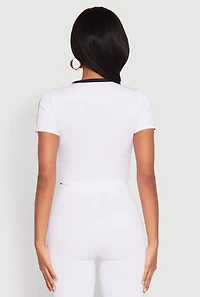 Womens Varsity Stripe Crop Top, White, Size L