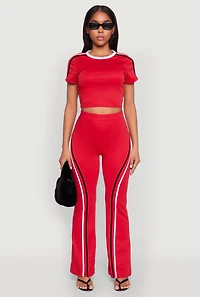 Womens Varsity Stripe Crop Top, Red, Size M