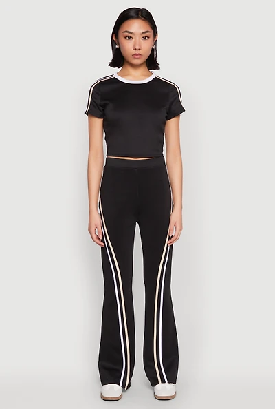 Womens Varsity Stripe High Waisted Pants, Black, Size L