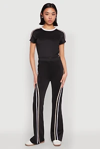 Womens Varsity Stripe High Waisted Pants, Black, Size M