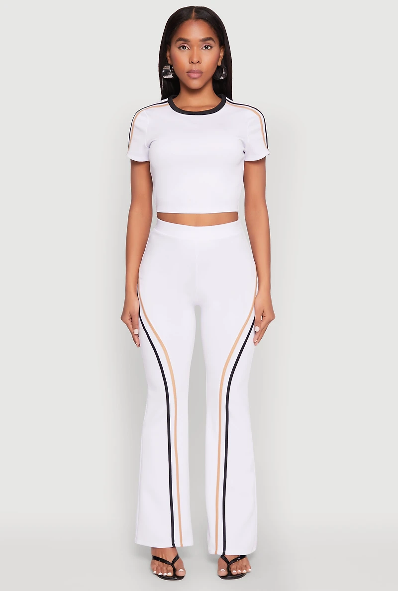 Womens Varsity Stripe High Waisted Pants, White, Size L