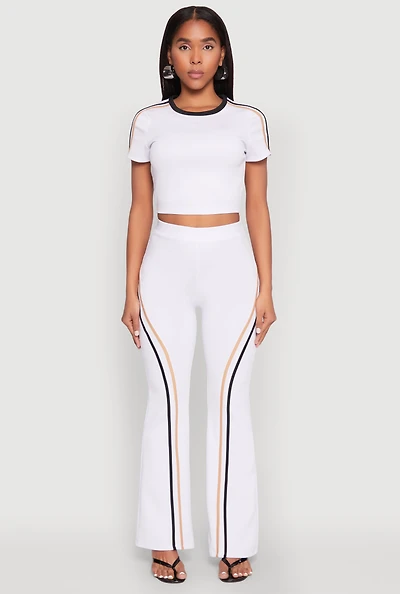 Womens Varsity Stripe High Waisted Pants, White, Size L