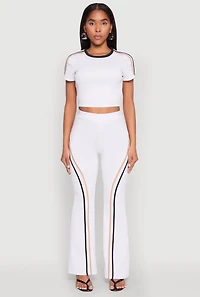 Womens Varsity Stripe High Waisted Pants, White, Size L