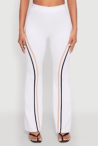 Womens Varsity Stripe High Waisted Pants, White, Size L