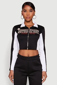 Womens Motorsport Legend Racing Zip Front Crop Top, Black, Size L