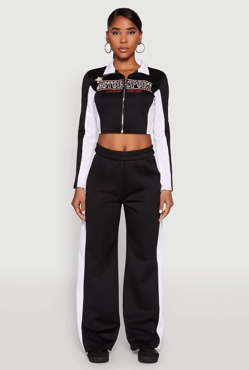 Womens Motorsport Legend Racing Zip Front Crop Top, Black, Size L