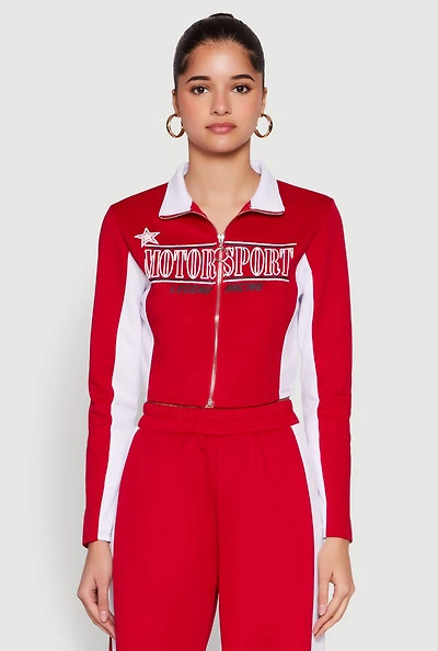 Womens Motorsport Legend Racing Zip Front Crop Top, Red, Size S