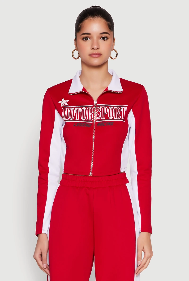 Womens Motorsport Legend Racing Zip Front Crop Top, Red, Size L