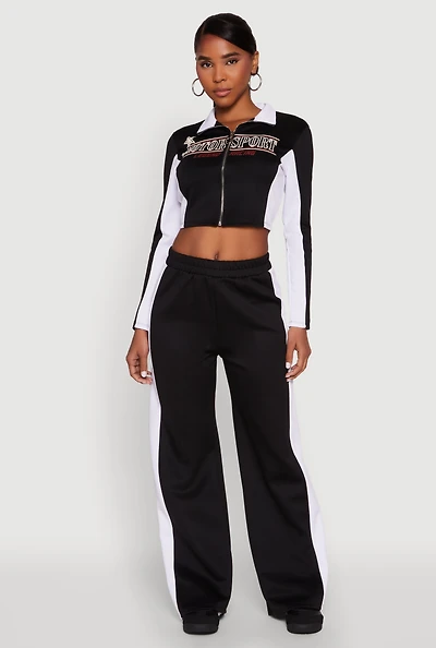 Womens Color Block Detail Wide Leg Pants, Black, Size M