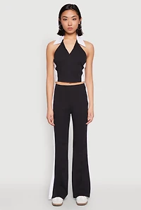 Womens Color Blocked Collared Halter Crop Top,