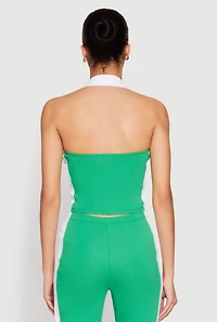 Color Blocked Collared Halter Crop Top