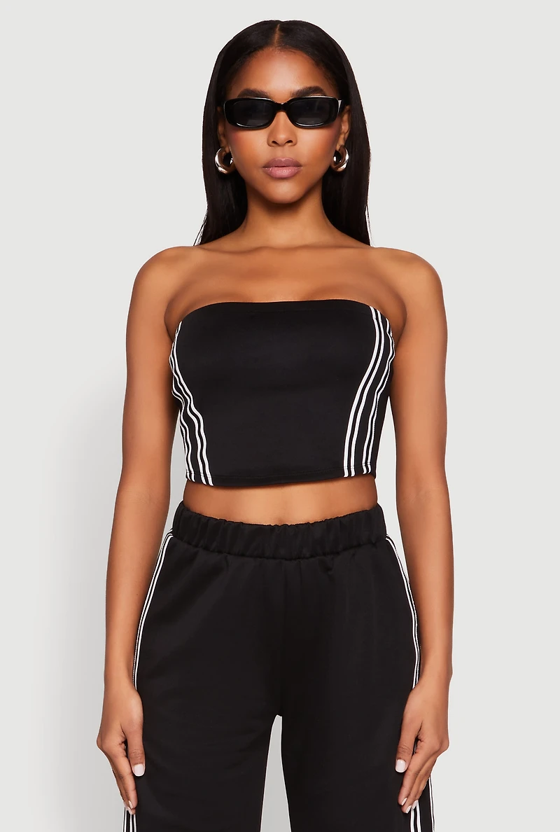 Womens Side Varsity Stripe Tube Top, Black, Size M