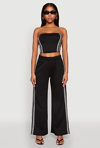 Womens Side Varsity Stripe Tube Top, Black, Size M