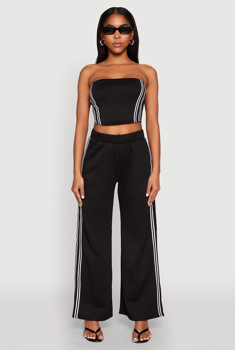 Womens Side Varsity Stripe Tube Top, Black, Size L