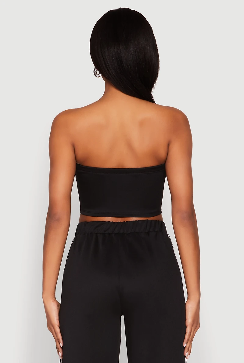 Womens Side Varsity Stripe Tube Top, Black, Size XL