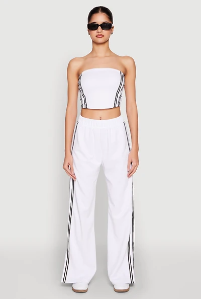 Womens Side Varsity Stripe Pants, White, Size L