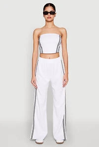 Womens Side Varsity Stripe Pants, White, Size L