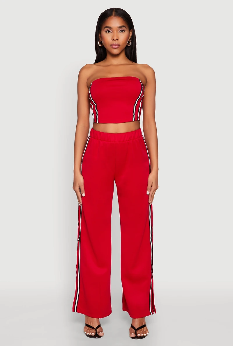 Womens Side Varsity Stripe Pants, Red, Size L
