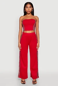 Womens Side Varsity Stripe Pants, Red, Size L