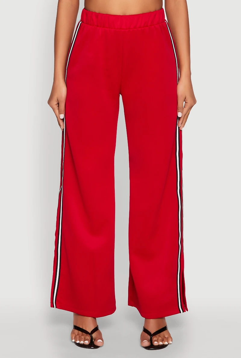 Womens Side Varsity Stripe Pants, Red, Size L