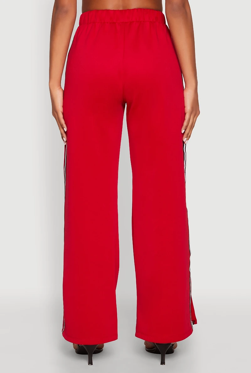 Womens Side Varsity Stripe Pants, Red, Size L