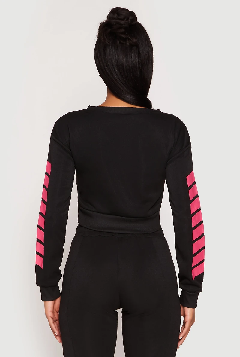 Womens Fleece 94 Love Graphic Cropped Sweatshirt, Black, Size L