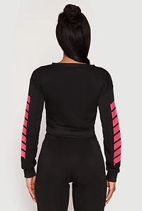 Womens Fleece 94 Love Graphic Cropped Sweatshirt, Black, Size L