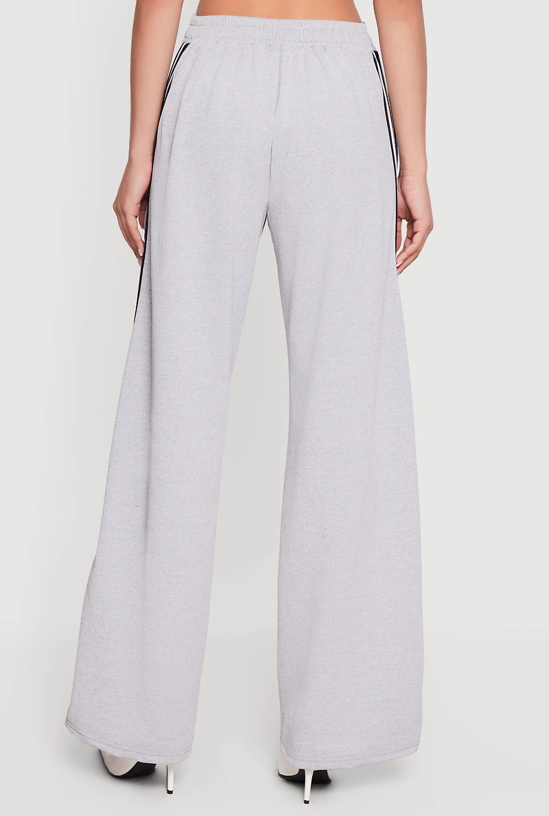 Denim Detail Contrast Trim Wide Leg Pants