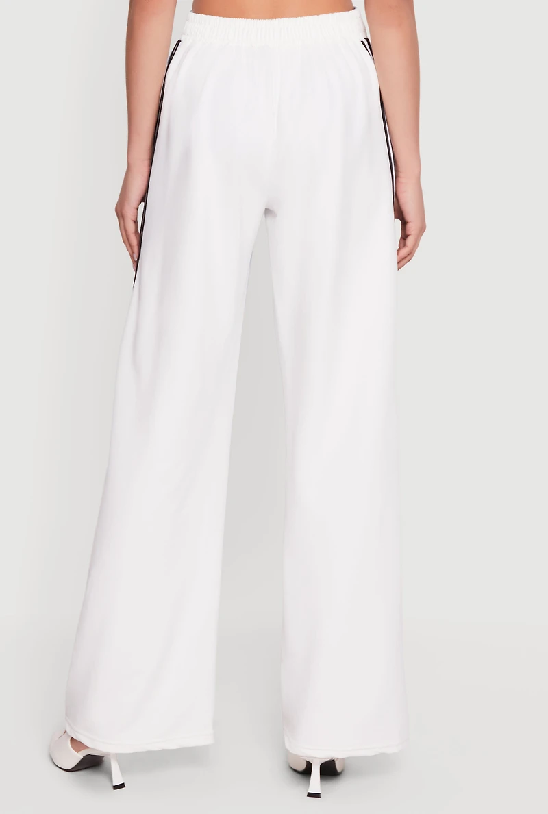 Denim Detail Contrast Trim Wide Leg Pants