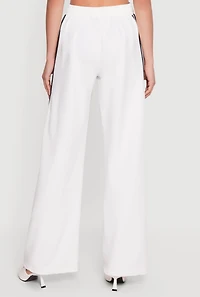 Denim Detail Contrast Trim Wide Leg Pants