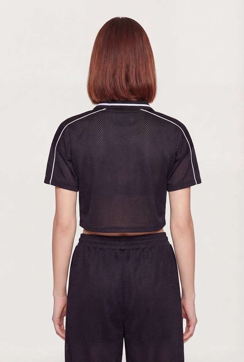 Collared 16 Graphic Cropped Mesh Jersey