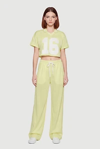Jersey Mesh Drawstring Waist Wide Leg Pants