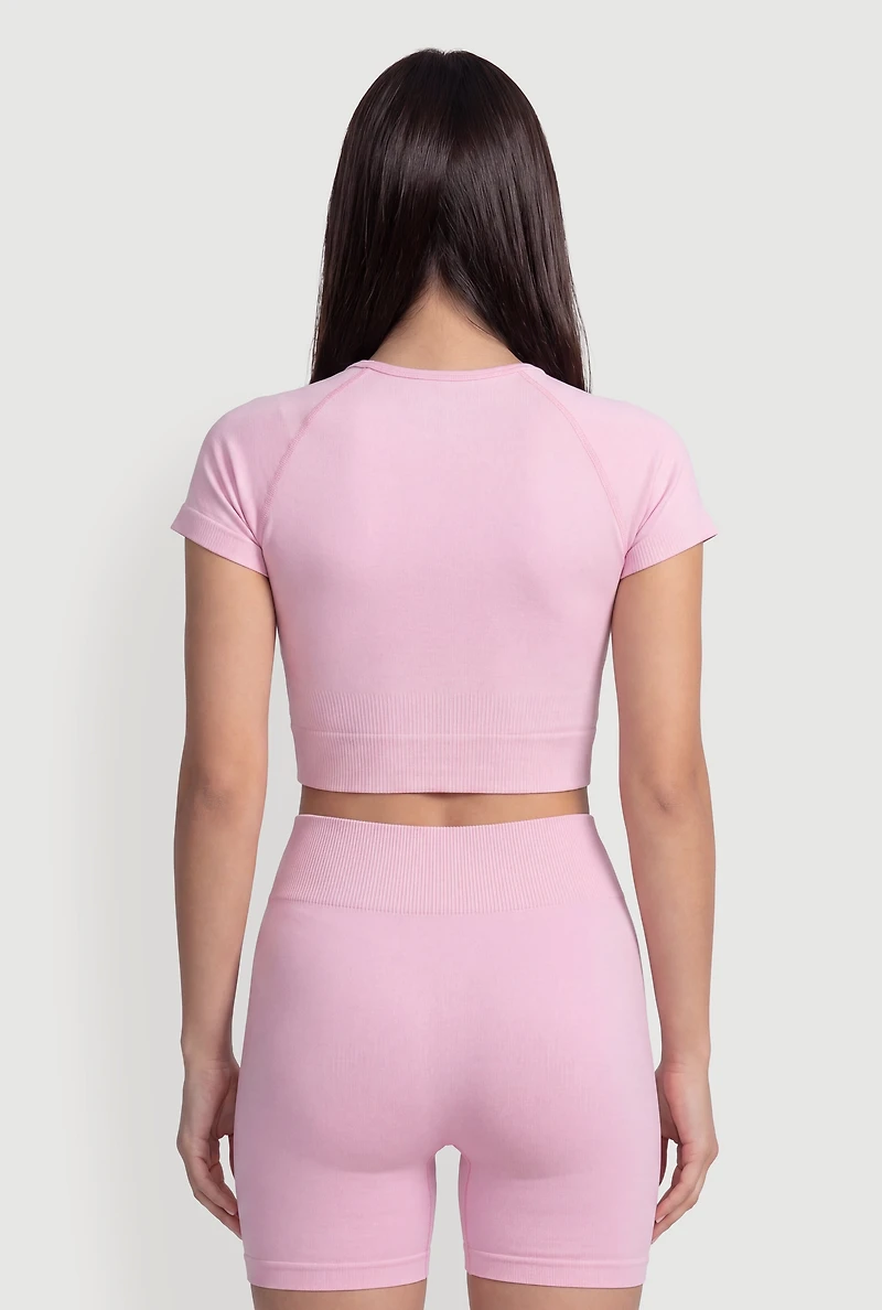 Trendy High Neck Short Sleeve Crop Top