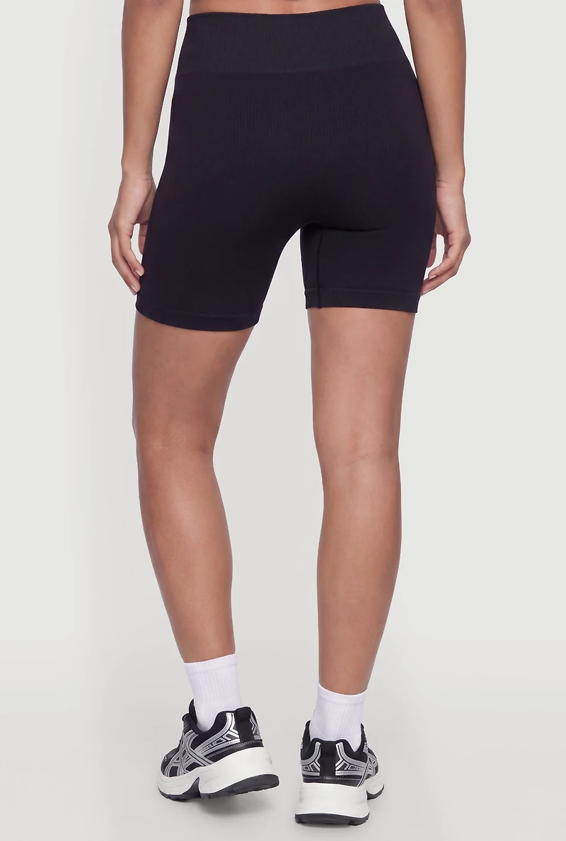 High Waisted Solid Biker Shorts