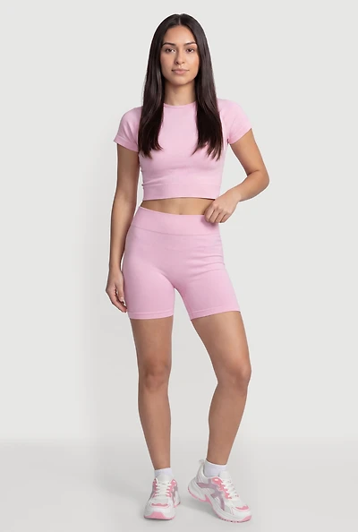 High Waisted Solid Biker Shorts